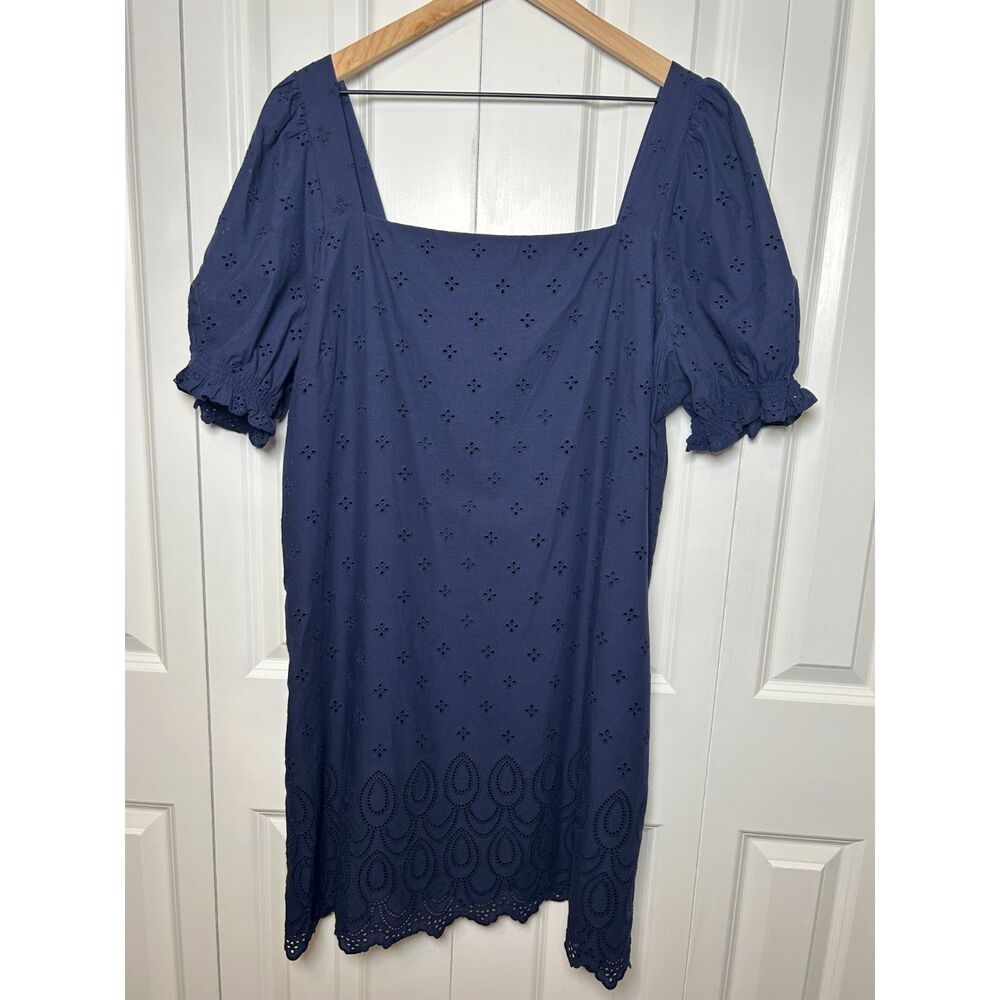 Draper James RSVP Navy Eyelet Puff Sleeve Square Neck Mini Dress NWT XXL